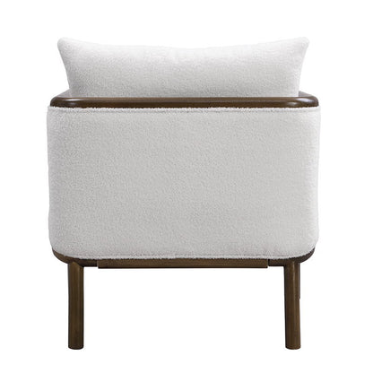 Sherpa Fabric Accent Chair, Upholstered Armchair With Solid Wood Frame, Comfortable Contemporary Lounge Chair For Living Room - White