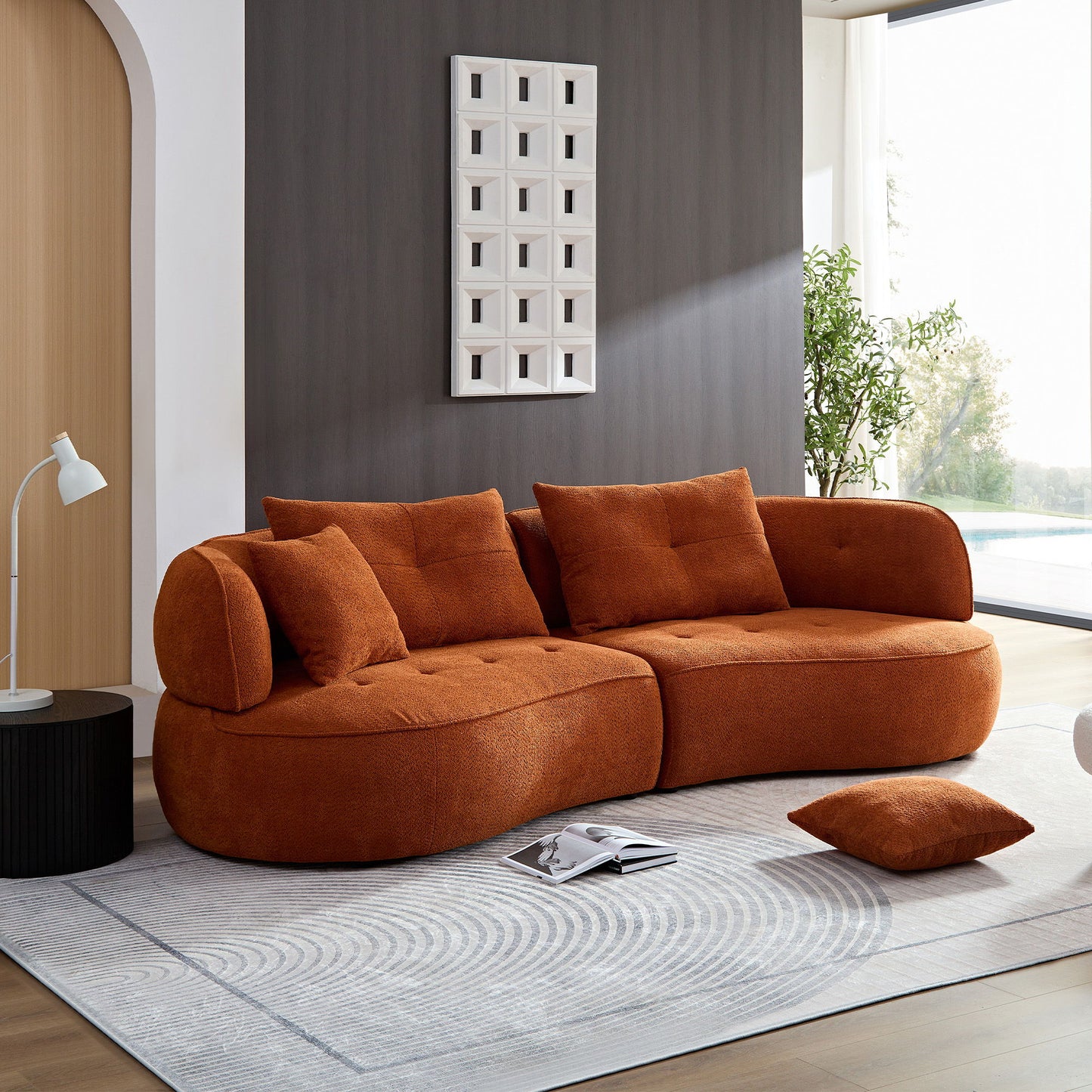 Modern Modular Sofa With Durable Fabric And Solid Wood Frame For 4 People - Orange