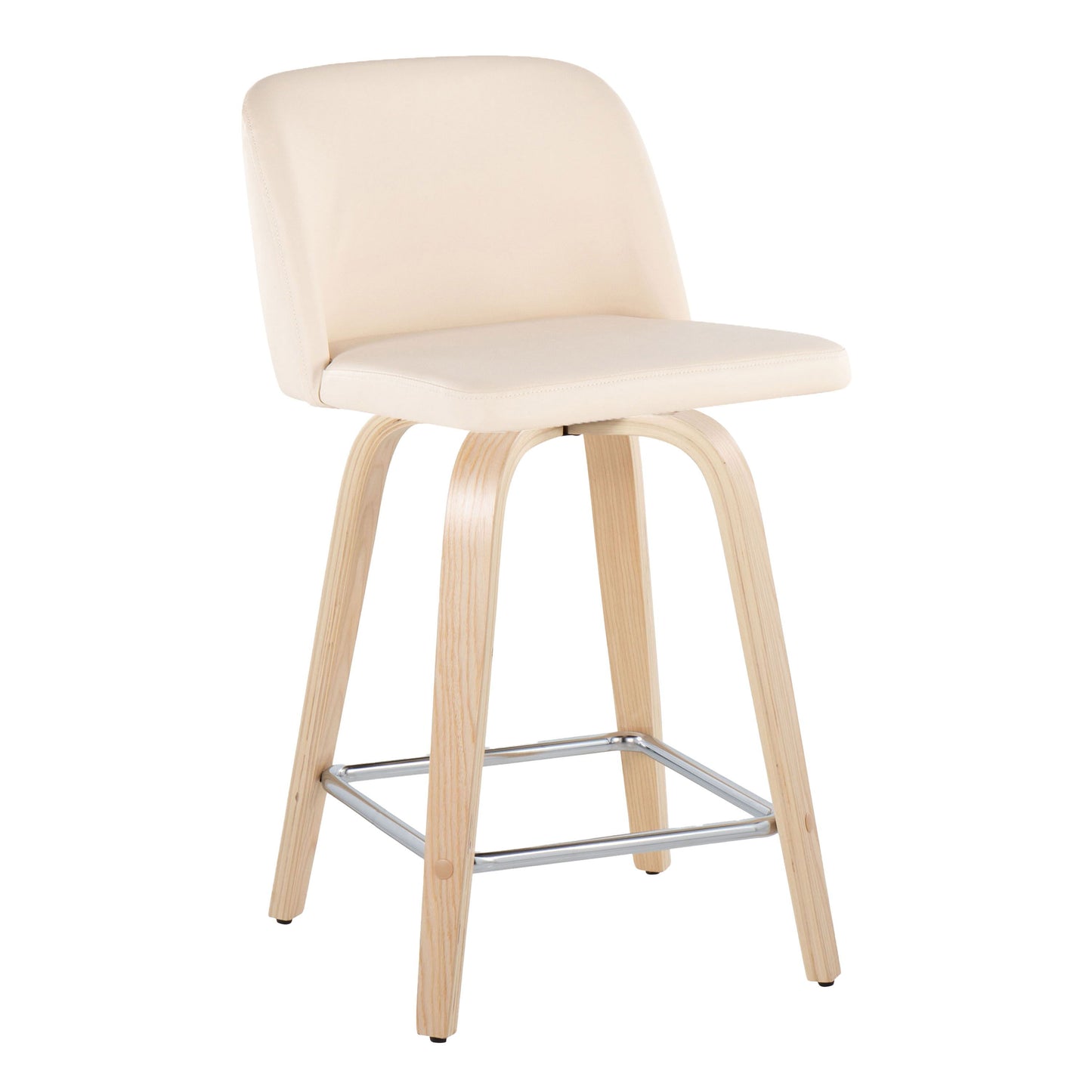 Toriano - Contemporary Fixed Height Counter Stool / Swivel And Square Footrest (Set of 2) - Natural / Cream
