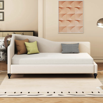 Twin Size Modern L Shaped Linen Daybed With Legs - Beige