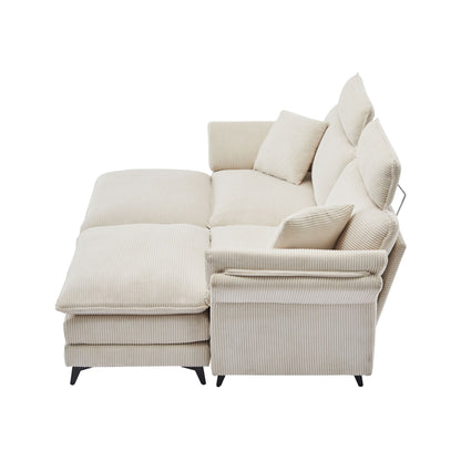 Modern Corduroy, Loveseat Sofa, Deep Seat Sectional Sofa With Ottomans Comfortable Cloud Sofa For Living Room, Apartment, Office, Couch - Beige