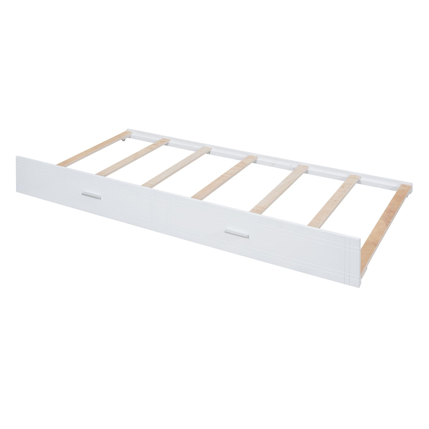 Full Over Full Bunk Bed With Twin Size Trundle And Staircase - White