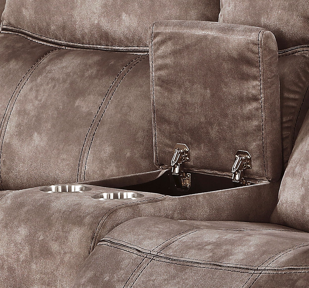 Zubaida - Two Tone Velvet Recliner Loveseat With USB Port Console - Chocolate