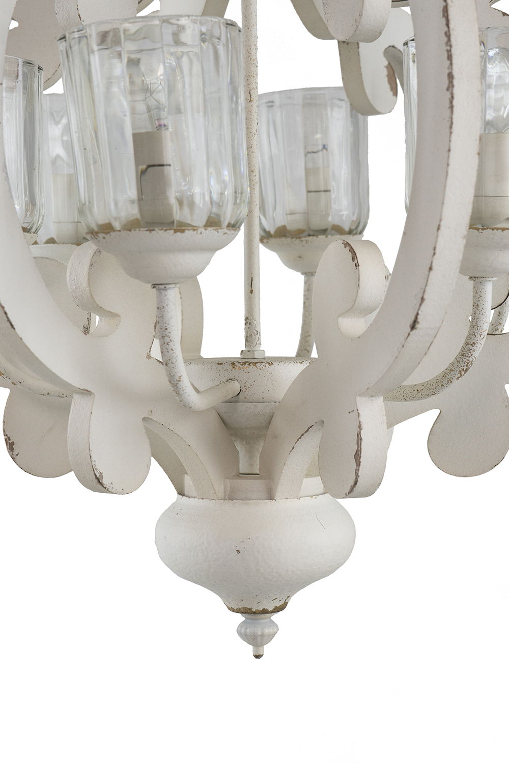 Farmhouse Chandelier, 6 Light Wood Chandelier Pendant Light Fixture With Adjustable Chain For Dining Room Living Room Entryway, Bulb Not Included - Cream