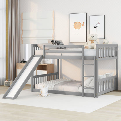 Full Over Full Bunk Bed With Slide And Ladder - Gray