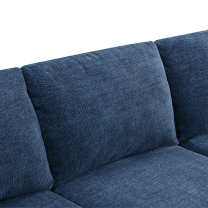 Modular U Shaped Sectional With Ottomans, Luxury Cloud Floor Couch With Deep Seat Fully Compressed Upholstered Sofa - Navy