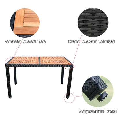 7 Piece Outdoor Patio Wicker Dining Set Patio Wicker Furniture Dining Set - Black / Cream