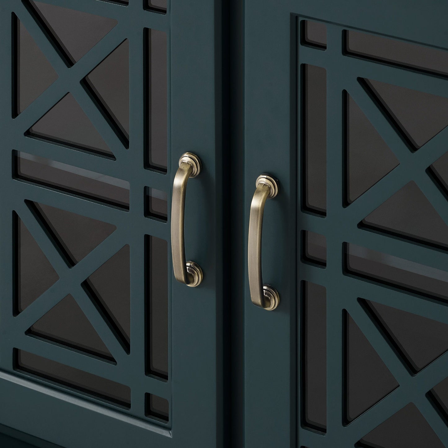 Classic Fretwork Detailed Glass Door Sideboard - Dark Teal