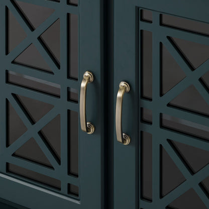 Classic Fretwork Detailed Glass Door Sideboard - Dark Teal