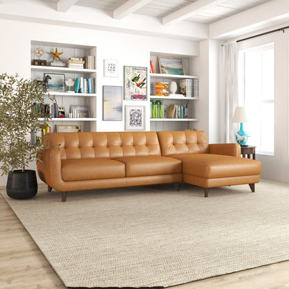 Allison - Right Facing Leather Sectional Sofa - Tan