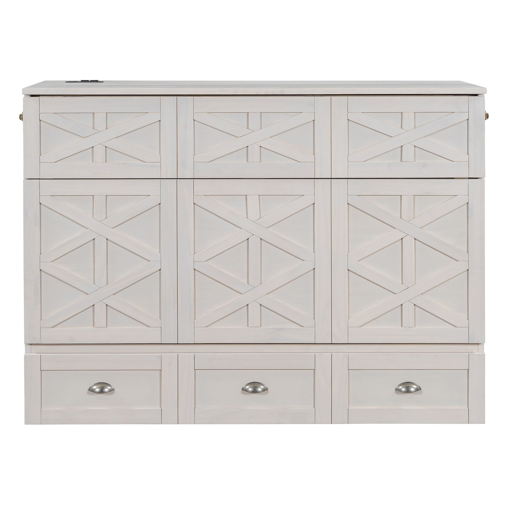 Full Size Murphy Bed With Large Drawers - Brushed White