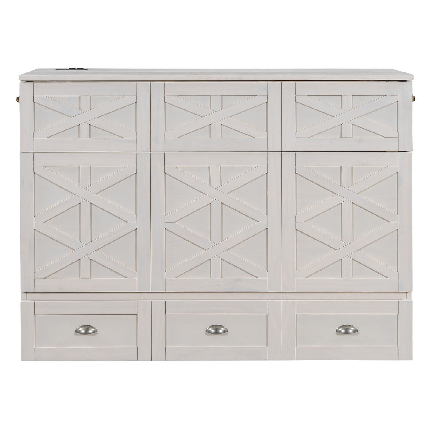 Full Size Murphy Bed With Large Drawers - Brushed White