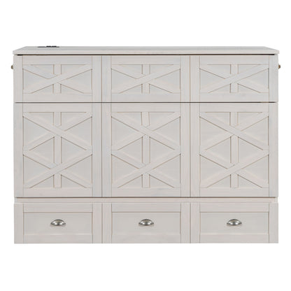 Full Size Murphy Bed With Large Drawers - Brushed White
