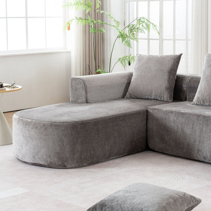 Modular Sectional Sofa With L Shape Chaise, Cloud Sectional Modern Sleeper Couch With Deep Seat, Sponge Compression Sofas - Gray