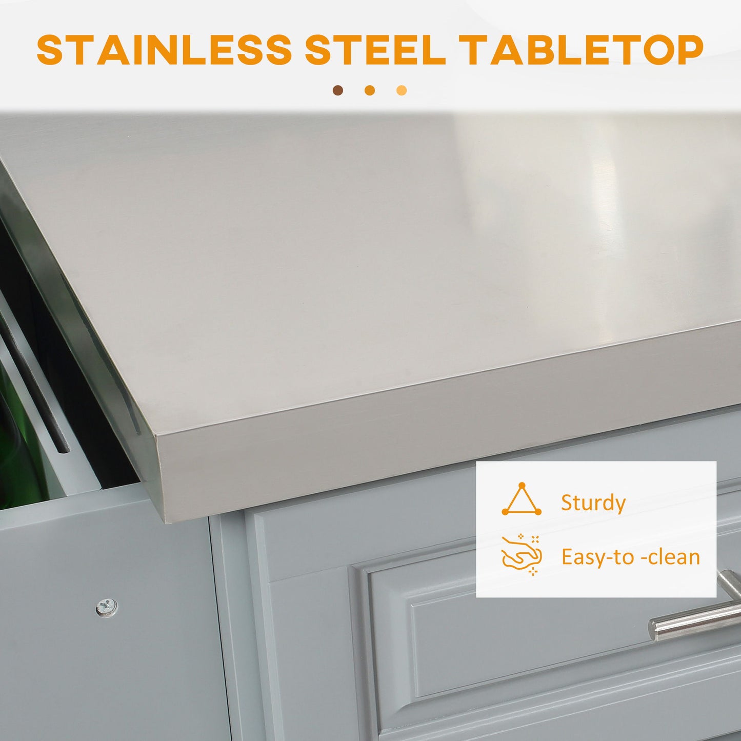 Homcom - Rolling Kitchen Island With Storage, Portable Kitchen Cart With Stainless Steel Top, 2 Drawers, Spice, Knife And Towel Rack And Cabinets - Gray