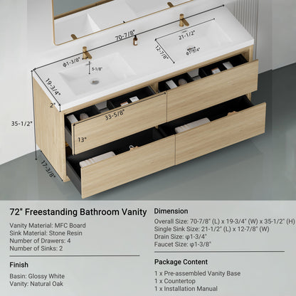 Bathin Freestanding Bathroom Vanity With Double Sinks, Bathroom Storage Vanity Cabinet With Stone Resin Countertop And Soft Close Drawers - Natural Oak