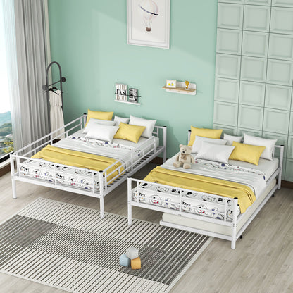 Full Over Full Metal Bunk Bed With Trundle - White