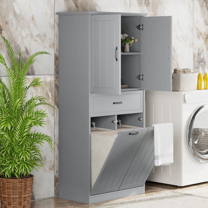 Stylish Bathroom Storage Cabinet With 2 Laundry Baskets - Gray