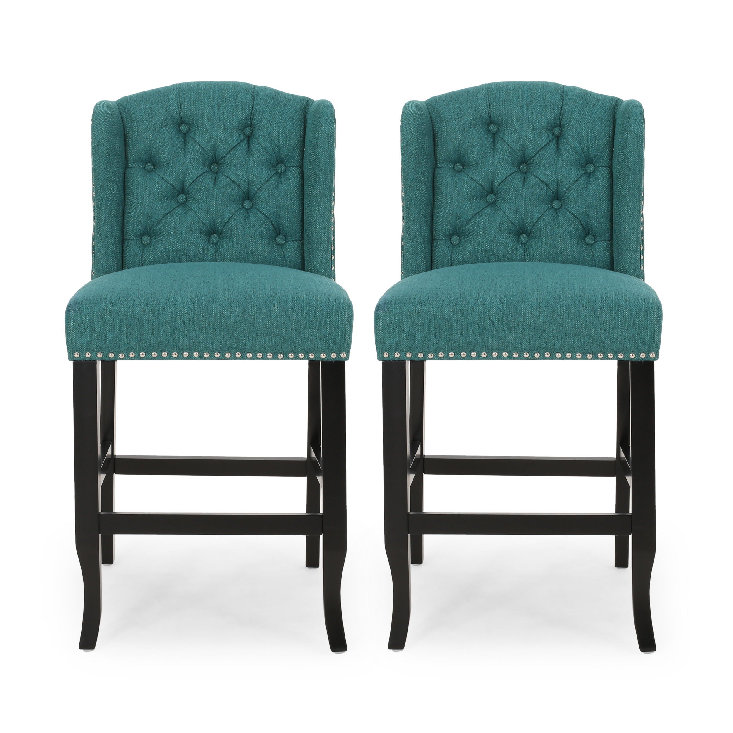 Solara - Fabric Tufted Counter Stool With Nailhead Accents (Set of 2) - Teal