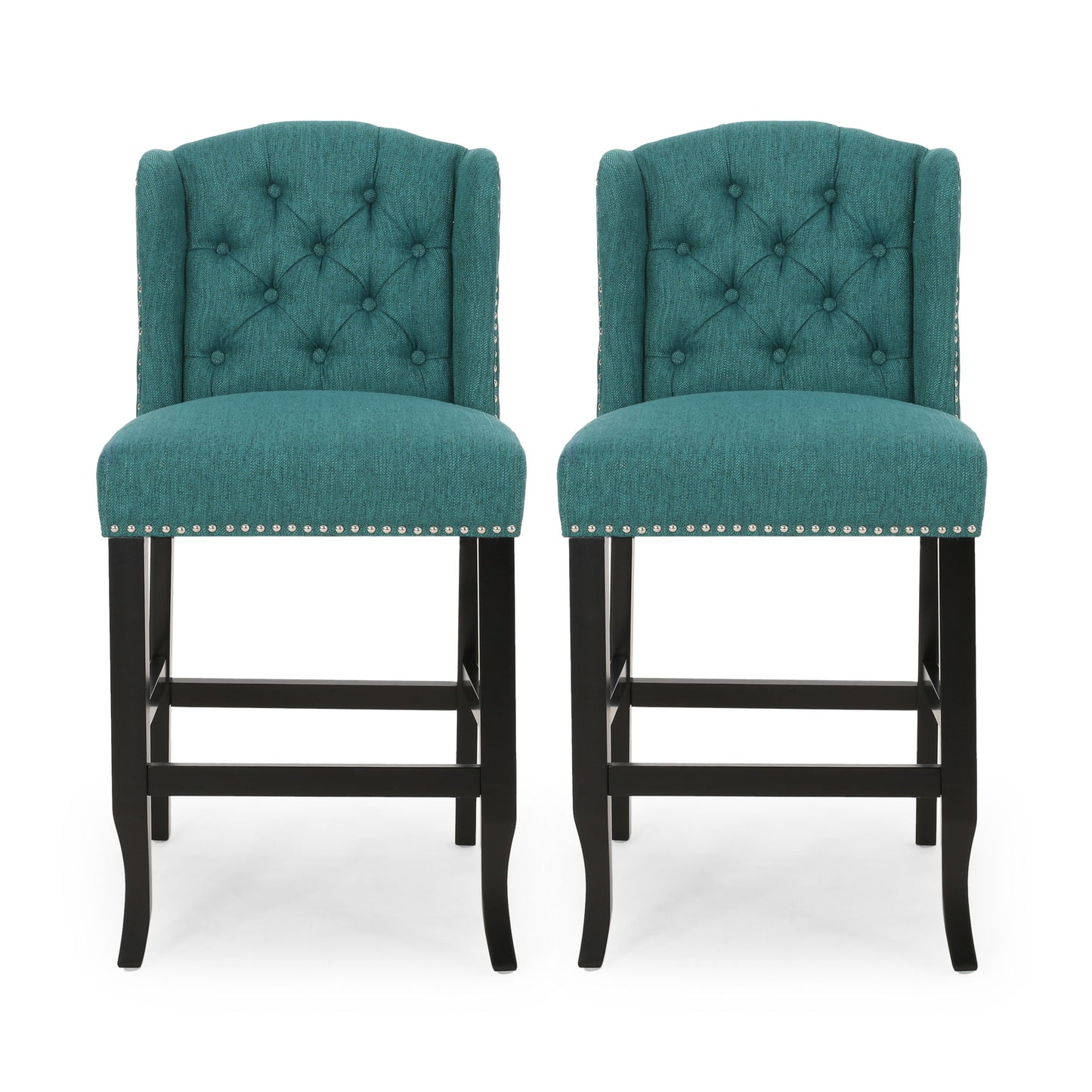 Solara - Fabric Tufted Counter Stool With Nailhead Accents (Set of 2) - Teal