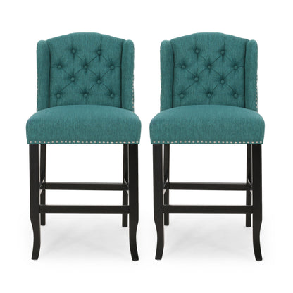 Solara - Fabric Tufted Counter Stool With Nailhead Accents (Set of 2) - Teal