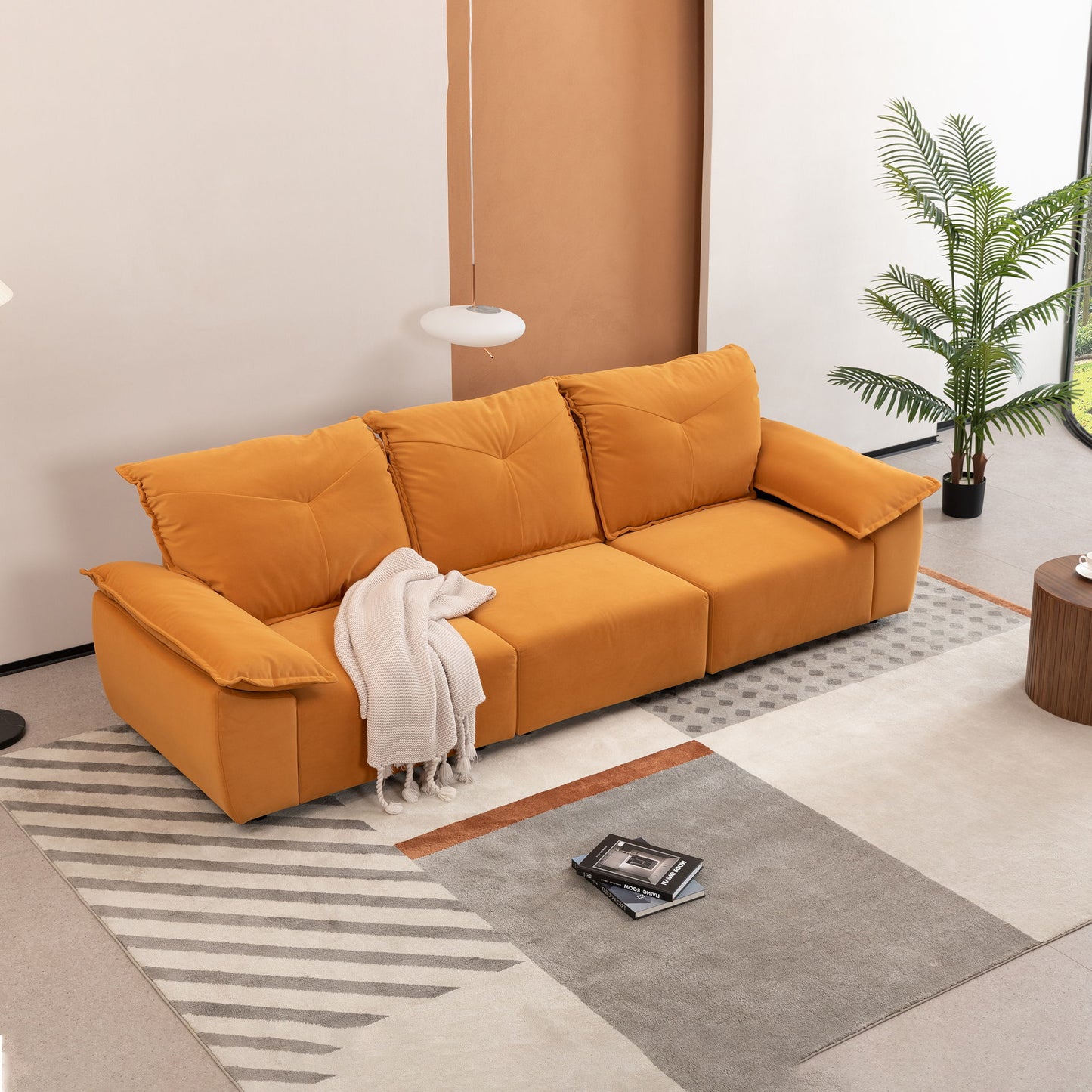 Contemporary Fabric Sofa With Removable Pillowcase And Backrest, Living Room Or Bedroom Use - Orange