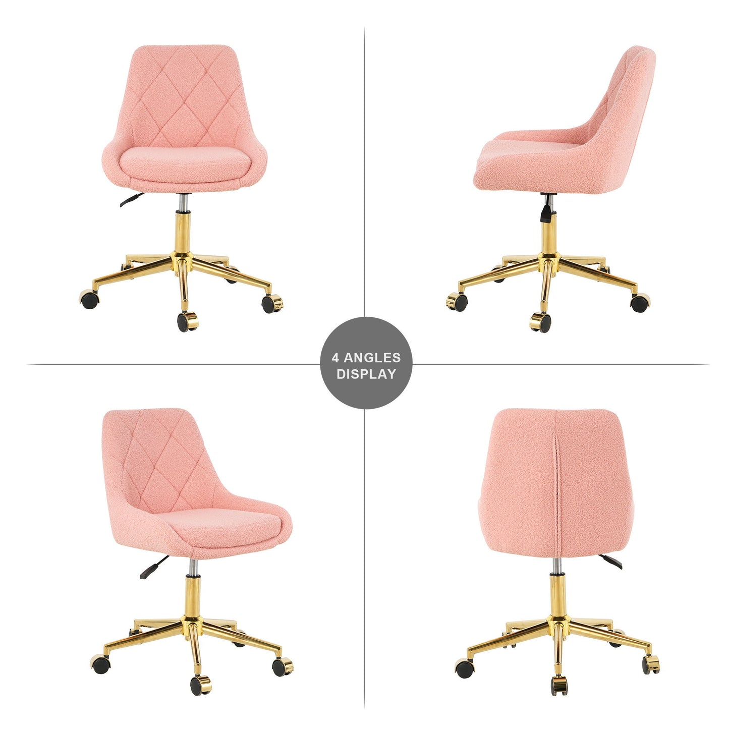 Modern Teddy Fleece Fabric Living Room Furniture Dining Chair With Gold Legs, Soft And Comfortable, Adjustable, Space Saving - Pink