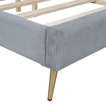 Queen Size Platform Contemporary Bed With Legs - Gray