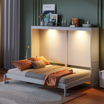 Queen Size Murphy Wall Bed Modern Design With LED Lights - White
