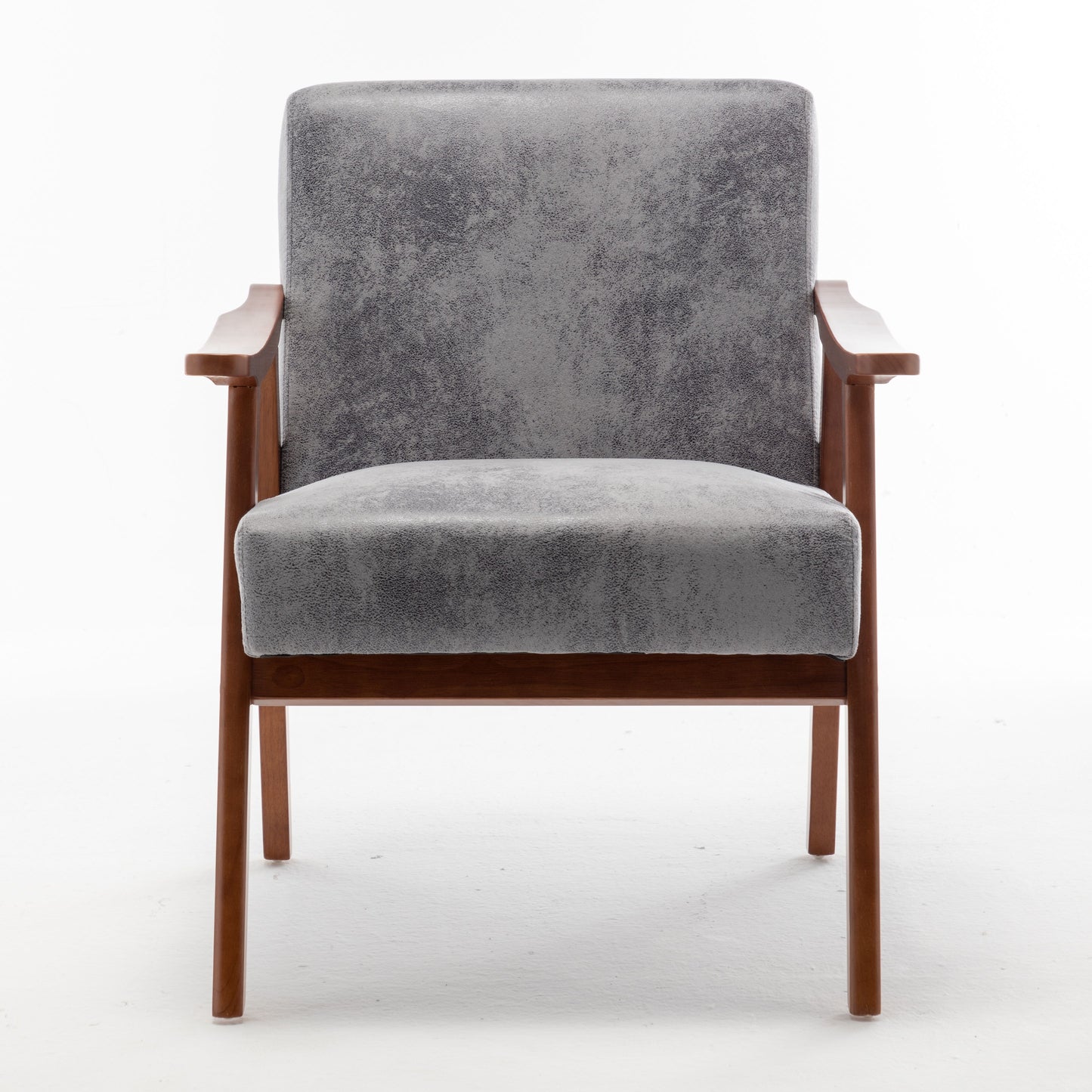 Mid Century Modern Wingback Accent Chair With Solid Wood Frame And Extra Thick Backrest - Lounge Chair For Living Room, Bedroom, Or Reading Room - Gray