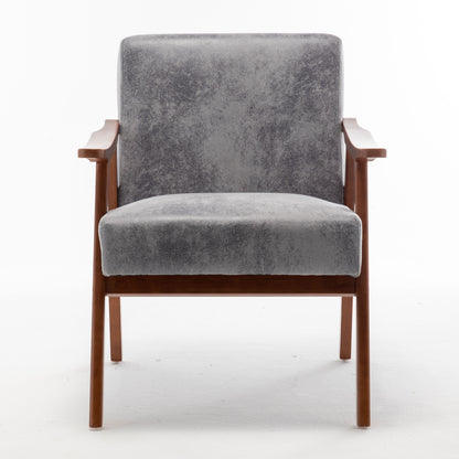 Mid Century Modern Wingback Accent Chair With Solid Wood Frame And Extra Thick Backrest - Lounge Chair For Living Room, Bedroom, Or Reading Room - Gray