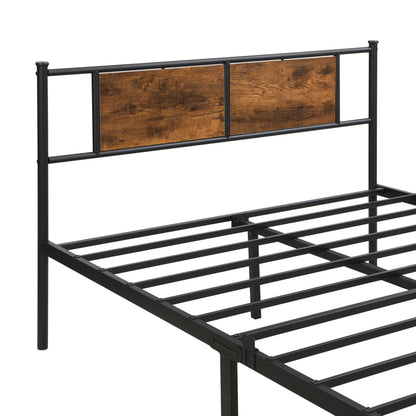 Queen Size Modern Metal Bedframe With Headboard, Durable Steel Structure - Black / Brown