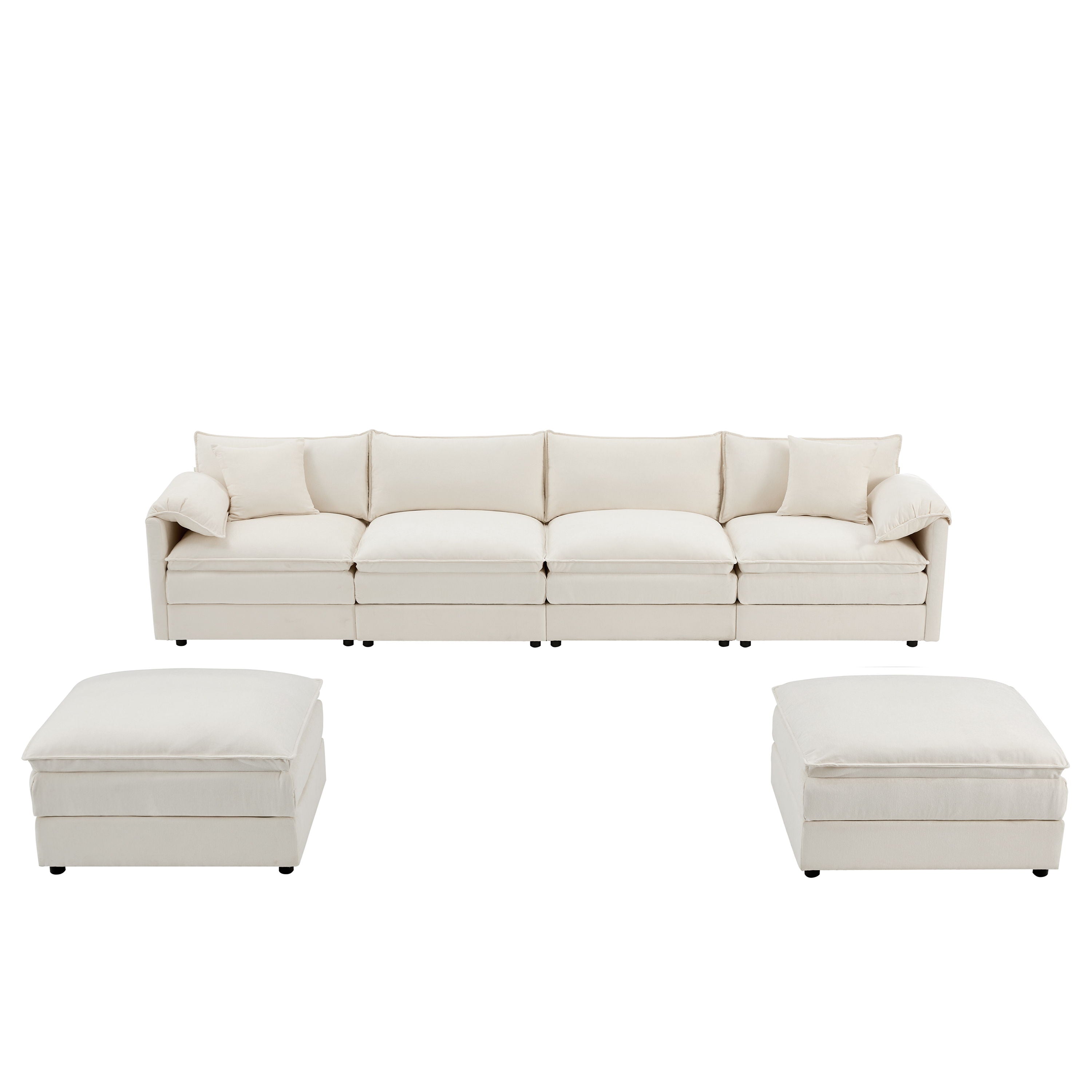 Modular Sectional With Deep And Wide Seat, U Shaped Cloud Couch Set With Double Cushions 6 Seat Sofa With Movable Ottomans Oversized - Cream