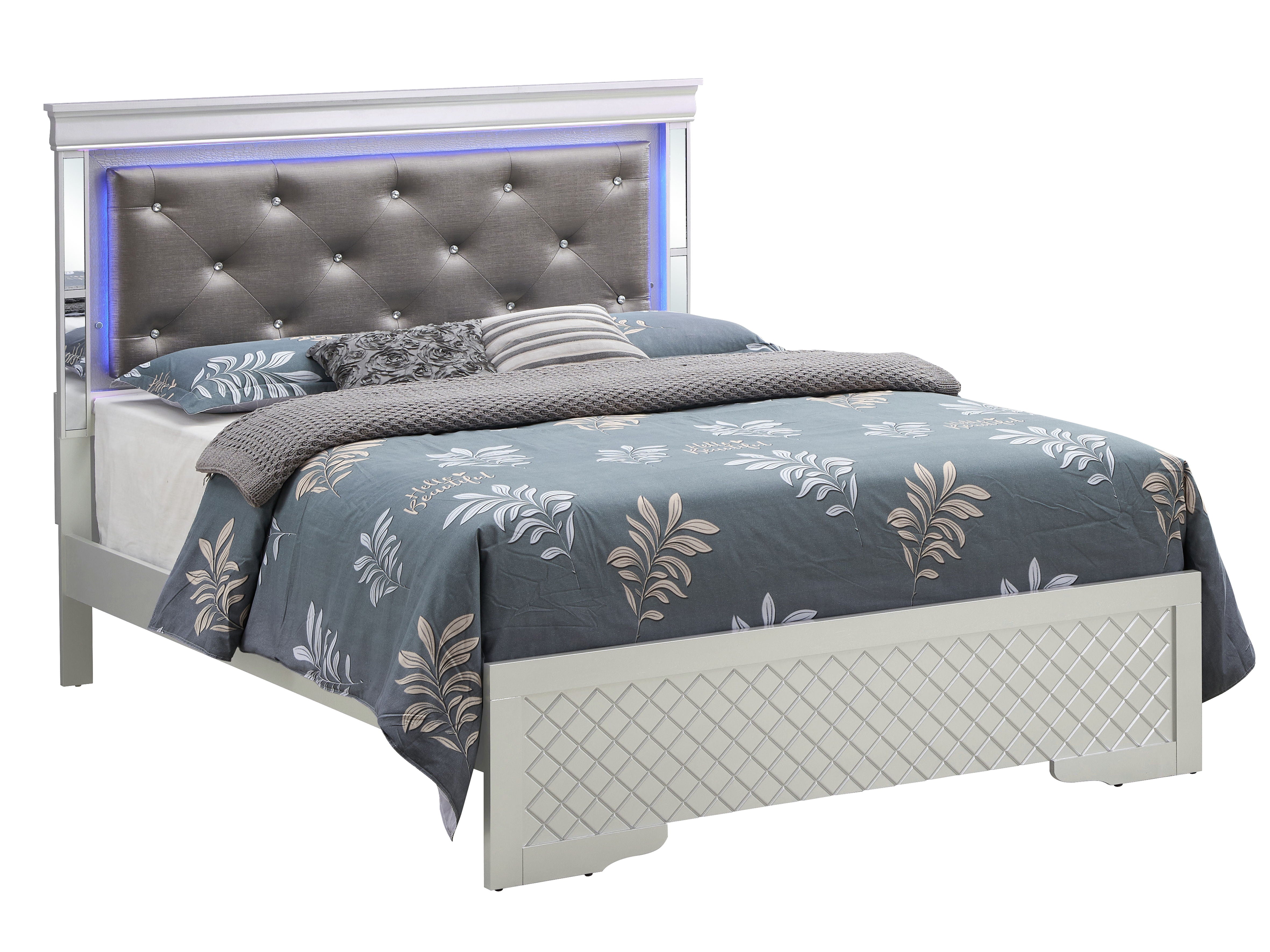 Full Elegant Transitional Bed - Silver Champagne