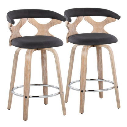 Gardenia - Contemporary Fixed Height Counter Stool With Swivel With Round Footrest (Set of 2) - White Washed / Charcoal
