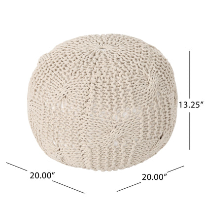 Bordeaux - Knitted Cotton Round Pouf Ottoman Floor Cushion - Beige