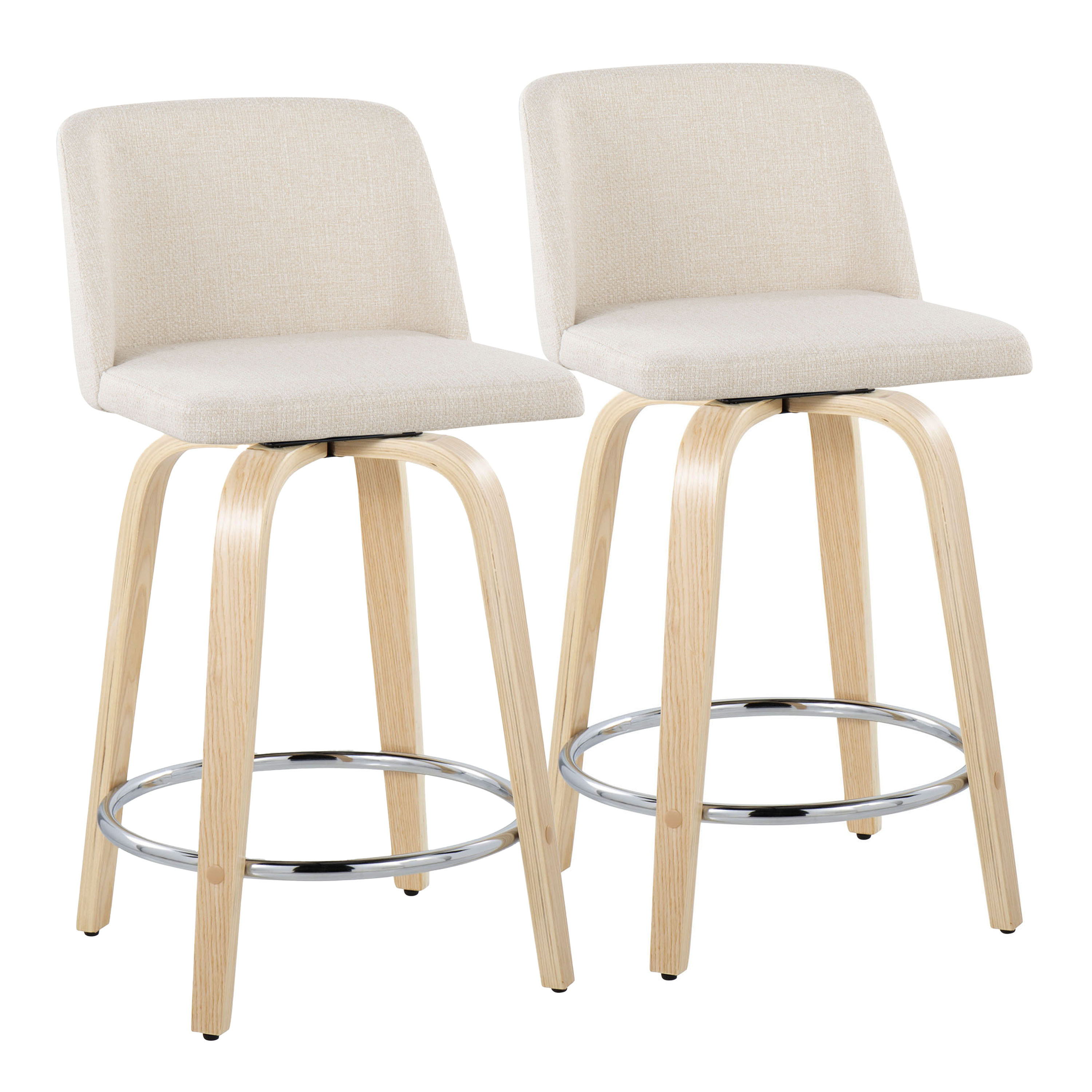 Toriano - Contemporary Fixed Height Counter Stool & Swivel With Round Footrest (Set of 2) - Natural / Cream