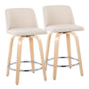 Toriano - Contemporary Fixed Height Counter Stool & Swivel With Round Footrest (Set of 2) - Natural / Cream