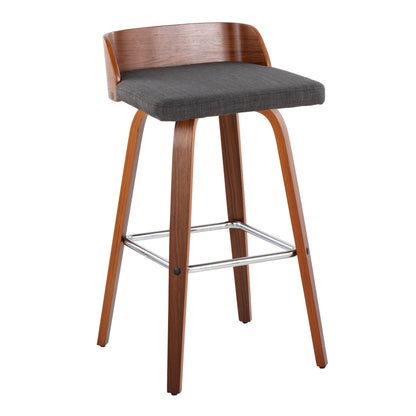Maya - Mid-Century Modern Fixed Height Barstool With Swivel With Square Footrest (Set of 2) - Walnut / Charcoal