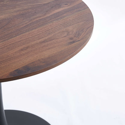 Tulip Table Mid-Century Dining Table For 2-4 People With Round MDF Table Top, Pedestal Dining Table, End Table Leisure Coffee Table - Walnut / Black
