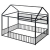 Full Size Bed House Frame With Fence And Shelves - Black