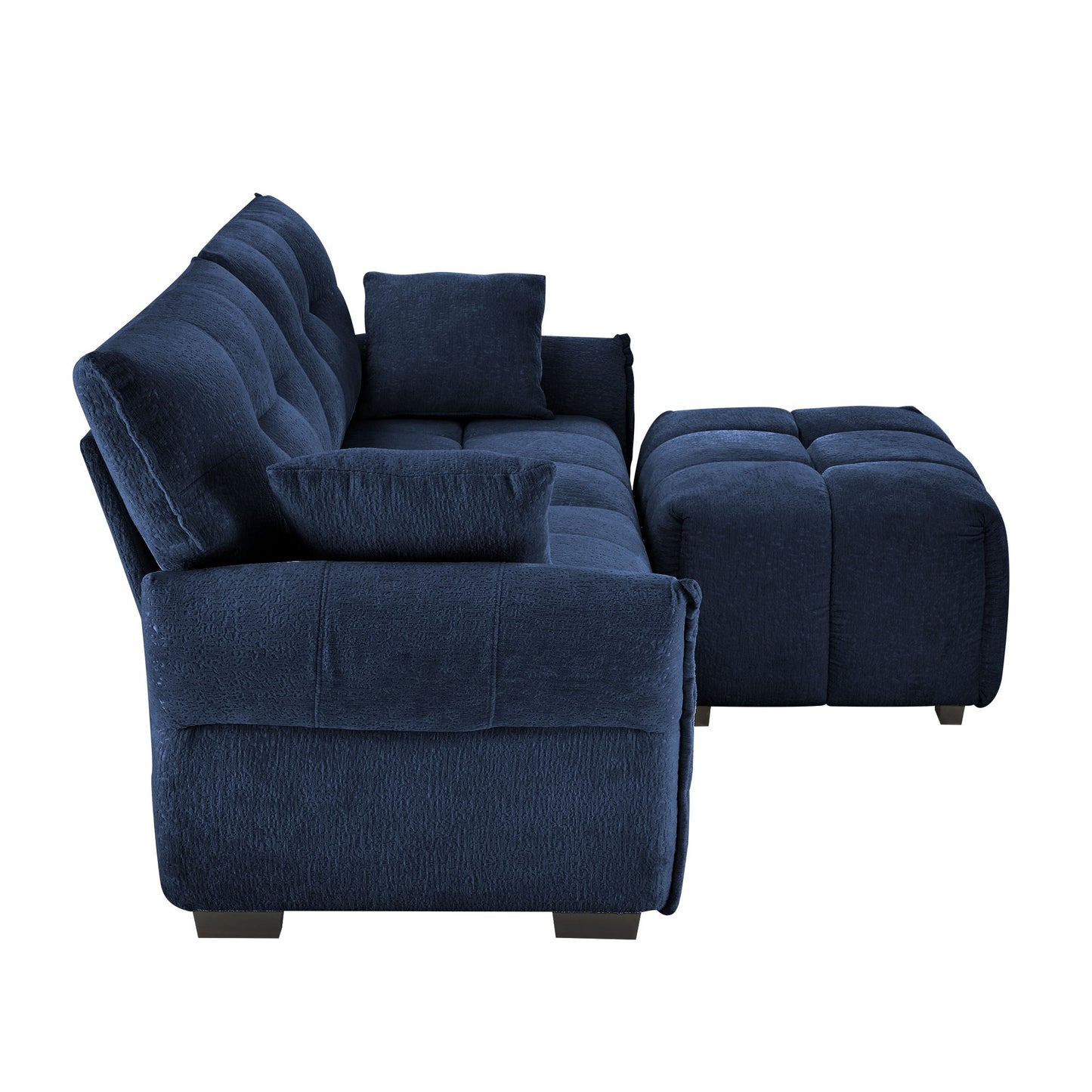 Modern Fabric 2 Seater Sofa With Ottoman Minimalist Design - Blue
