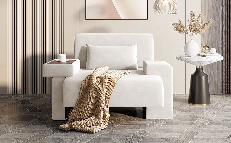 Modern Oversized Armchair, Wide Mid-Century Chair With Pillow Upholstered, Sturdy Wood Frame & Soft Cushion For Living Room - Beige
