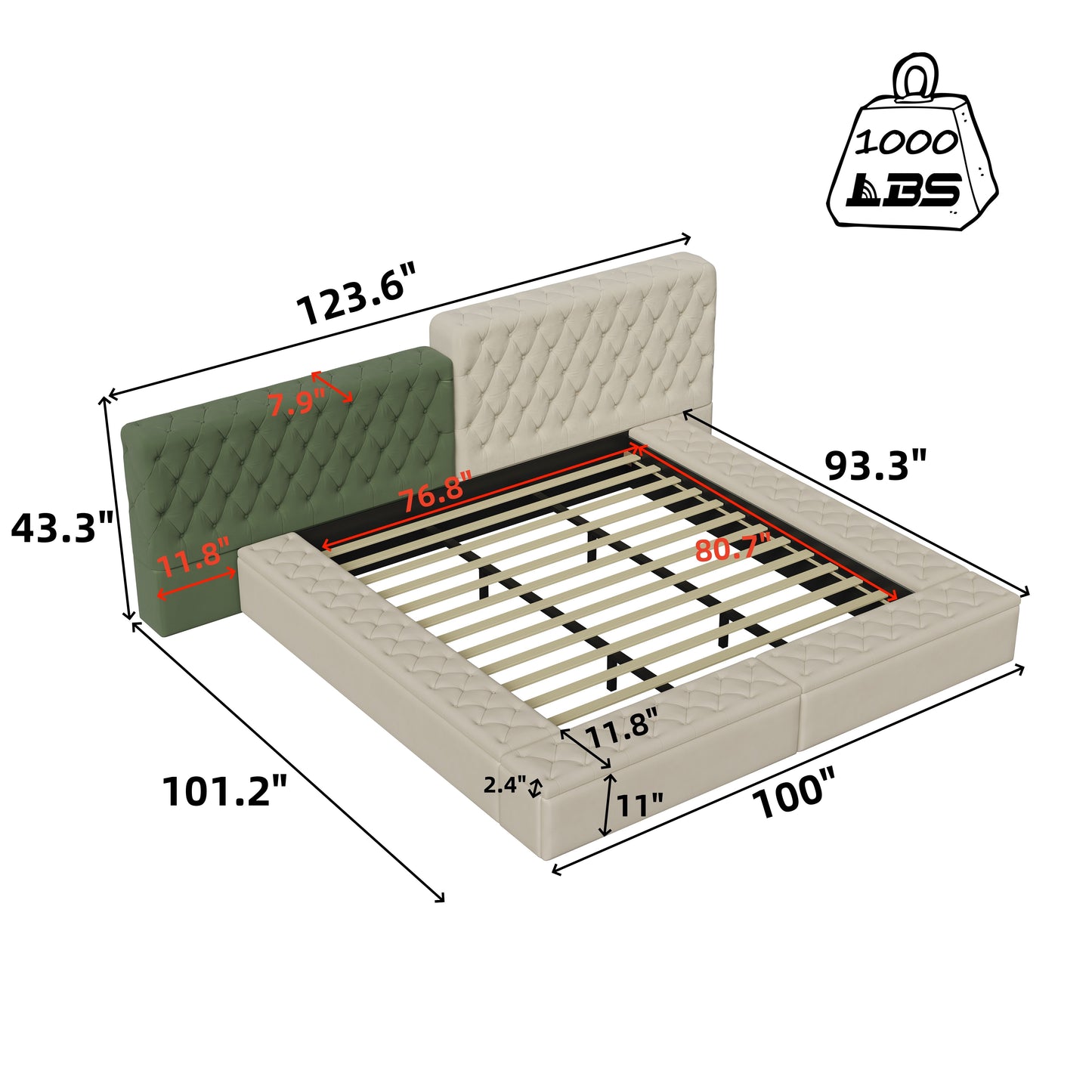 King Modern Upholstered Platform Bed With Storage Space, Sturdy And Stable Solid Wood Frame, Polyester Fabric, Easy To Assemble - Beige
