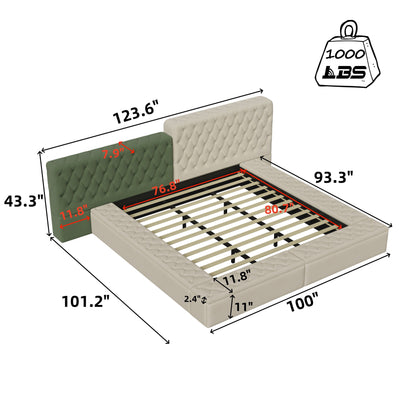 King Modern Upholstered Platform Bed With Storage Space, Sturdy And Stable Solid Wood Frame, Polyester Fabric, Easy To Assemble - Beige