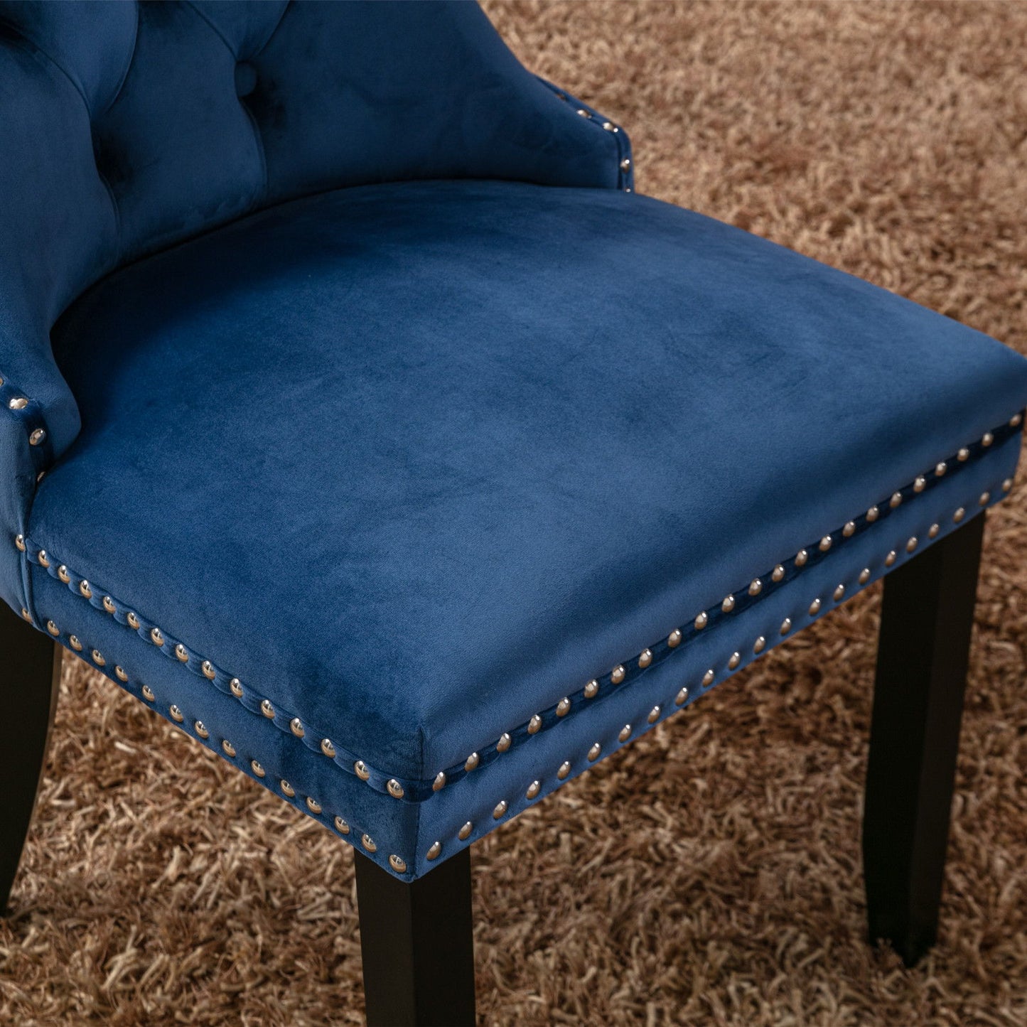 Nikki - Modern, High-End Tufted Solid Wood Contemporary Velvet Upholstered Dining Chair With Wood Legs Nailhead Trim (Set of 2) - Blue