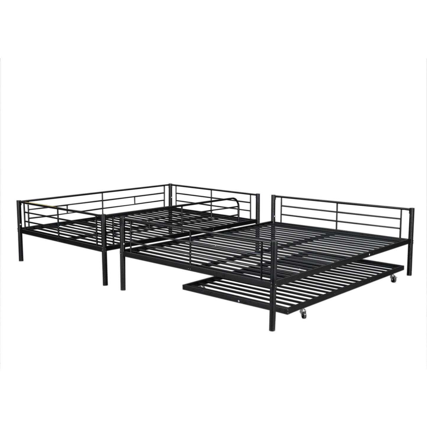 Full Long Over Queen Metal Bunk Bed With Trundle - Black