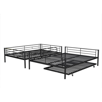 Full Long Over Queen Metal Bunk Bed With Trundle - Black