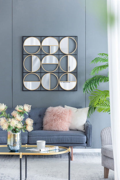 Eclectic Styling Metal Beaded Wall Mirror With Contemporary Design For Bedroom, Liveroom & Entryway - Golden Black