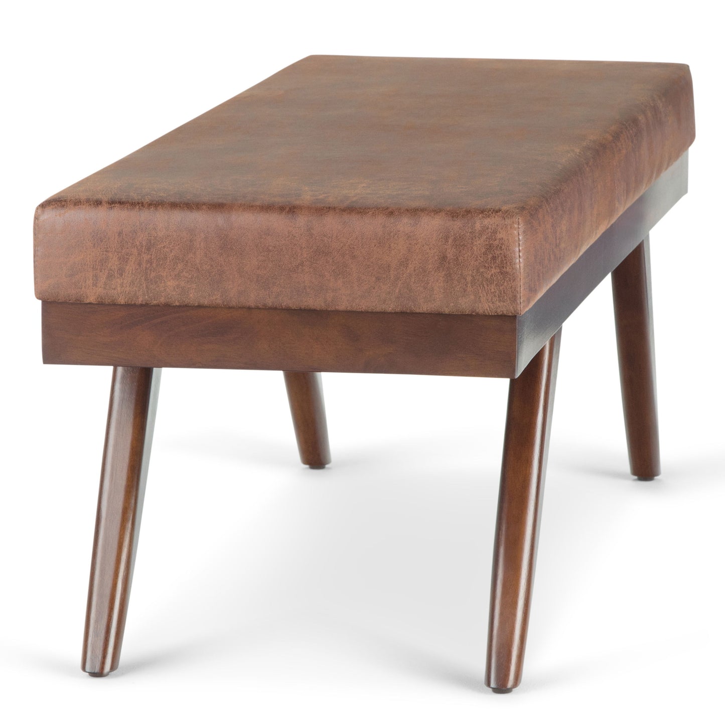 Chanelle - Mid Century Ottoman Bench - Distressed Umber Brown
